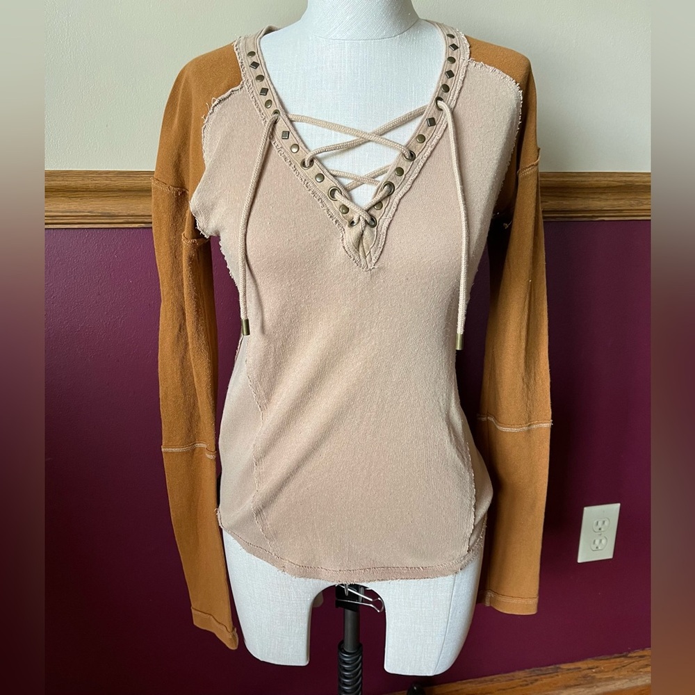 We the free long sleeve tan lace up small